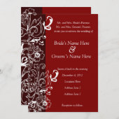 Faire-part de mariage floral rouge et Brown (Devant / Derrière)
