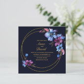 Faire-part de mariage Floral Royal Blue moderne (Debout devant)