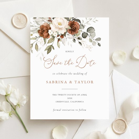 Faire-part de mariage Floral Rust Cream Greenery