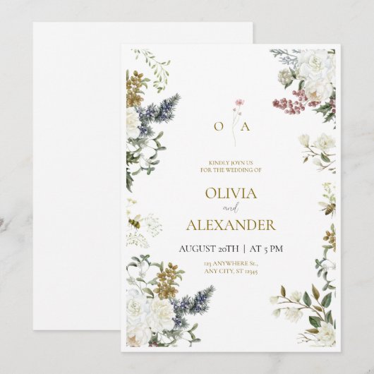 Faire-part de mariage floral rustique (Devant / Derrière)