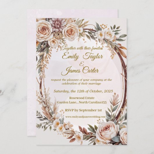 Faire-part de mariage Floral Rustique (Devant / Derrière)