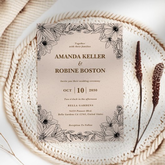 Faire-part de mariage floral rustique