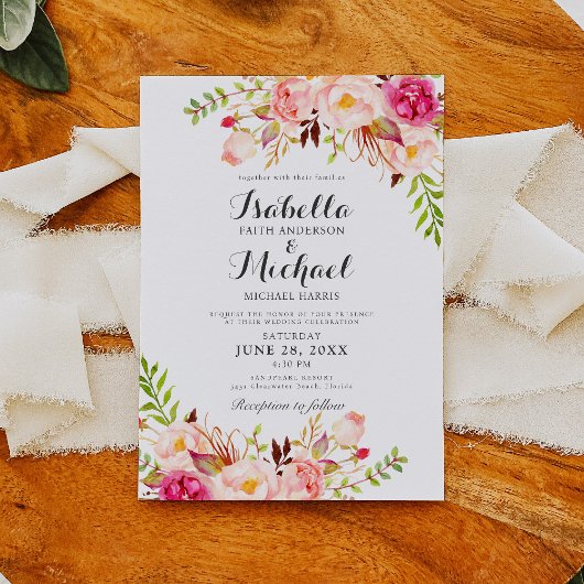 Faire-part de mariage floral rustique