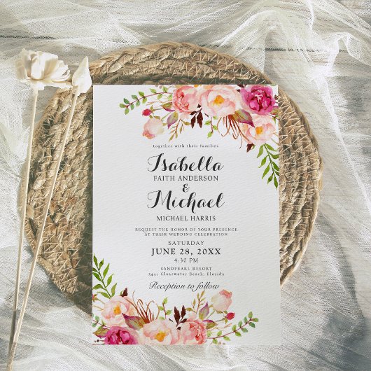 Faire-part de mariage floral rustique