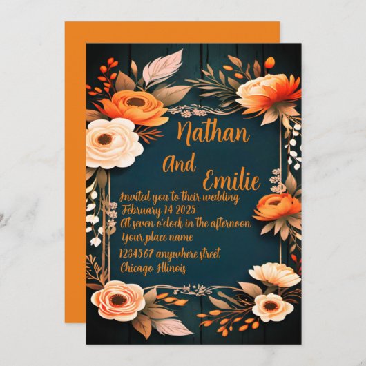 Faire-part de mariage floral rustique (Devant / Derrière)