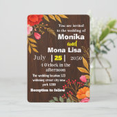 Faire-part de mariage floral rustique avec bois (Debout devant)