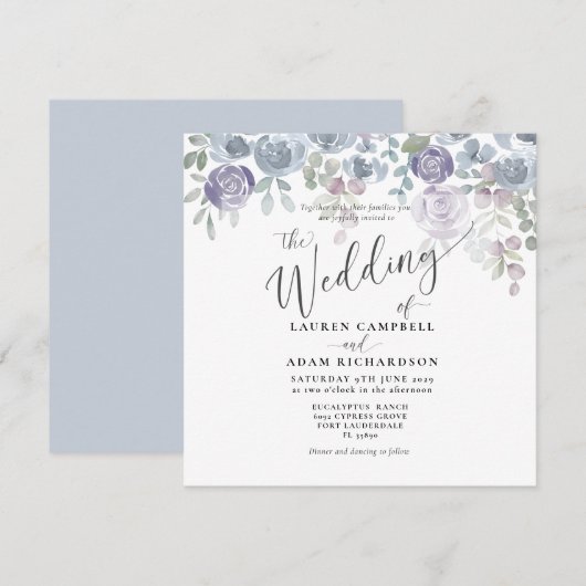 Faire-part de mariage floral rustique bleu eucalyp (Devant / Derrière)