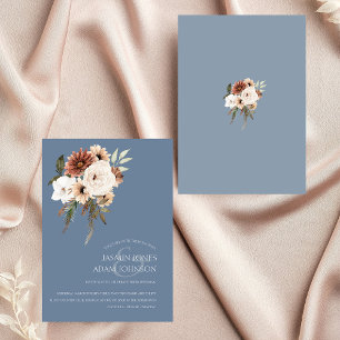 Faire-part de mariage floral rustique bleu foncé