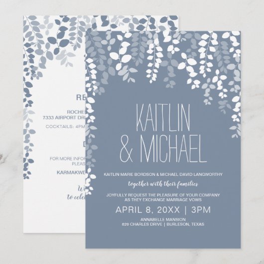 Faire-part de mariage floral rustique (bleu poussi (Devant / Derrière)