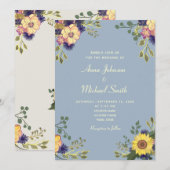 Faire-part de mariage Floral Rustique Bleu Poussié (Devant / Derrière)
