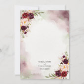 Faire-part de mariage floral rustique bordeaux blu (Dos)