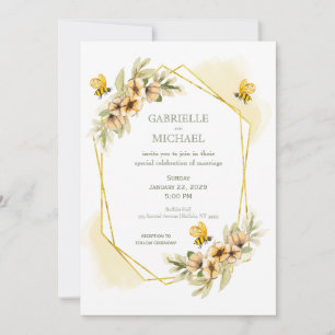 Faire-part de mariage floral rustique d'abeille