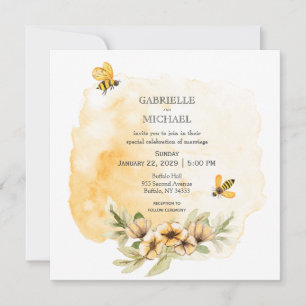 Faire-part de mariage floral rustique d'abeille