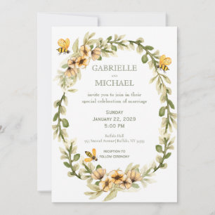 Faire-part de mariage floral rustique d'abeille
