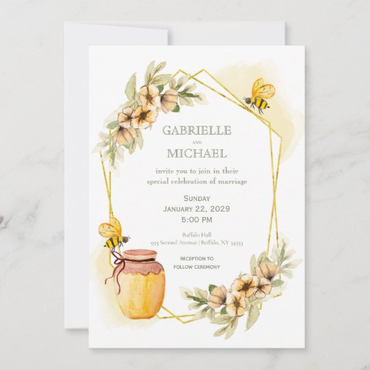 Faire-part de mariage floral rustique d'abeille (Devant)
