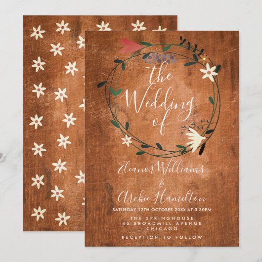 Faire-part de mariage floral rustique de campagne (Devant / Derrière)