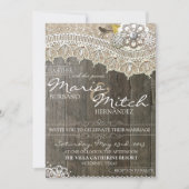 Faire-part de mariage floral rustique en bois et d (Devant)