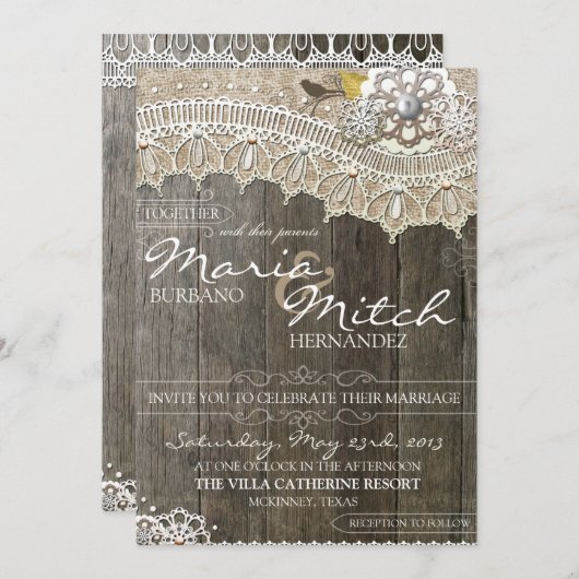 Faire-part de mariage floral rustique en bois et d (Devant / Derrière)