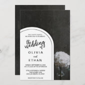 Faire-part de mariage floral rustique noir et blan (Devant / Derrière)