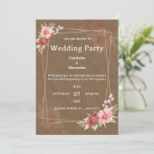 Faire-part de mariage floral rustique rose (Debout devant)