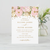 Faire-part de mariage floral rustique rose doré (Debout devant)
