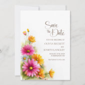 Faire-part de mariage floral rustique rose orange (Devant)