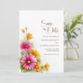 Faire-part de mariage floral rustique rose orange (Debout devant)