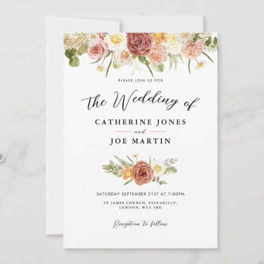 Faire-part de mariage Floral Rustique Terre (Devant)