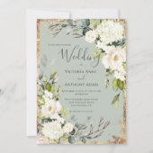 Faire-part de mariage floral rustique vert sauge e (Devant)