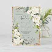 Faire-part de mariage floral rustique vert sauge e (Debout devant)