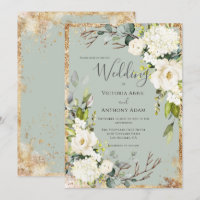 Faire-part de mariage floral rustique vert sauge e