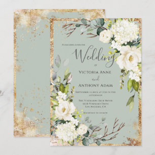 Faire-part de mariage floral rustique vert sauge e