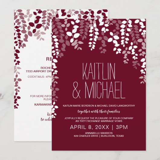 Faire-part de mariage floral rustique (Vin de Mars (Devant / Derrière)