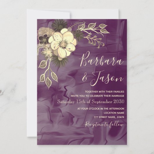 Faire-part de mariage floral rustique violet (Devant)