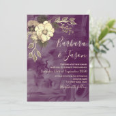 Faire-part de mariage floral rustique violet (Debout devant)