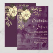 Faire-part de mariage floral rustique violet (Devant / Derrière)