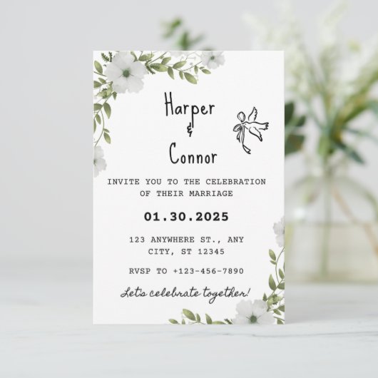 Faire-part de mariage Floral Sage, mariage botaniq (Debout devant)