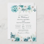 Faire-part de mariage floral sarcelle | Botanique (Devant)