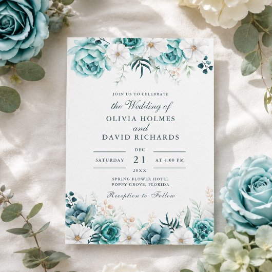 Faire-part de mariage floral sarcelle | Botanique