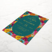 Faire-part de mariage floral sarcelle joyeux (Rotation)