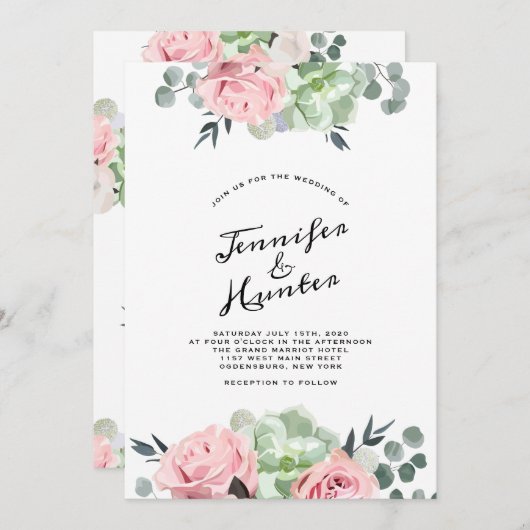 Faire-part de mariage floral simple (Devant / Derrière)