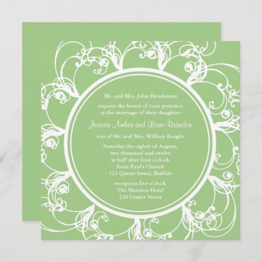 Faire-part de mariage floral soigné (vert) (Devant / Derrière)