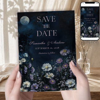 Faire-part de mariage floral sombre Cosmos de minu