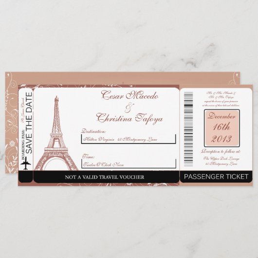 Faire-part de mariage Floral Spiral Boarding Pass (Devant / Derrière)