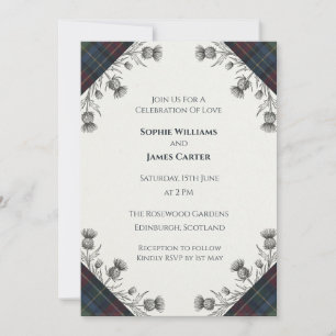 Faire-part de mariage floral tartan écossais