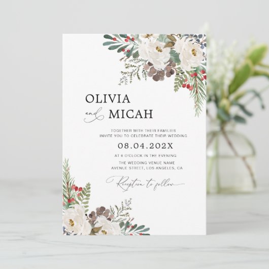 faire-part de mariage floral tendance de noël d'hi (Debout devant)