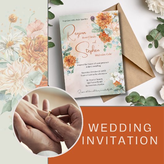 Faire-part de mariage Floral Terracotta