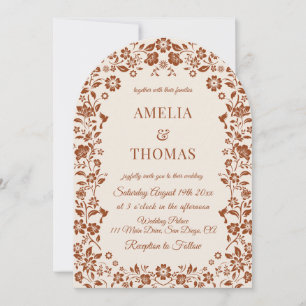 Faire-part de mariage floral terracotta neutre