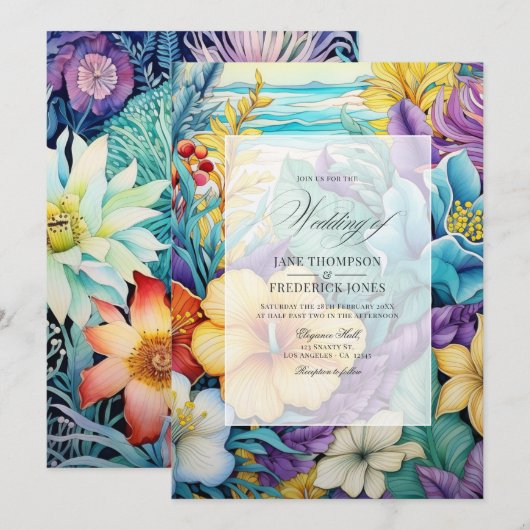 Faire-part de mariage floral Tons de plage pour l' (Devant / Derrière)