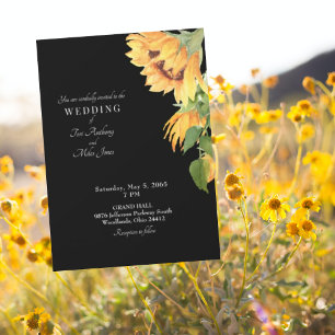 Faire-part de mariage floral tournesol noir Design